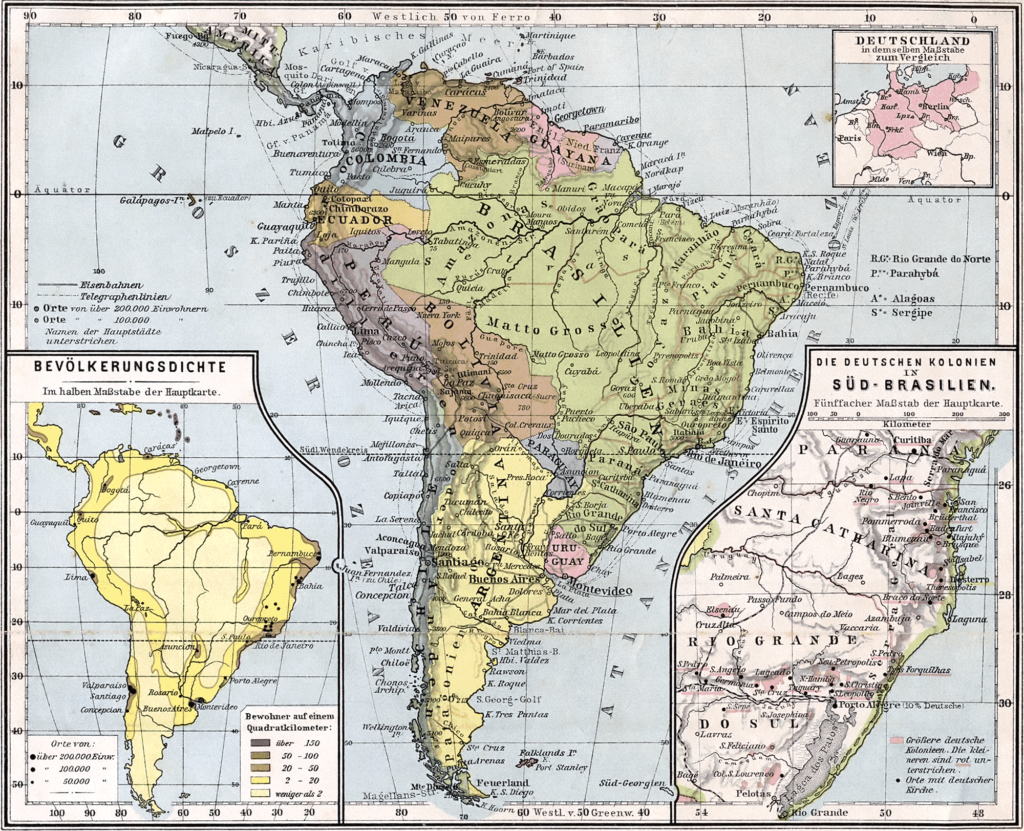 Carte d’Amérique du Sud de 1905.