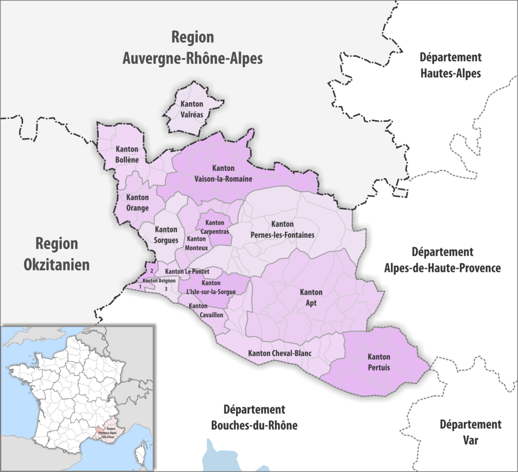 Carte des cantons du département de Vaucluse.
