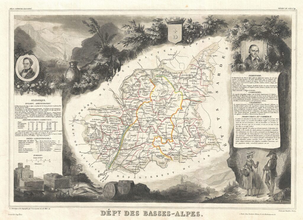 Carte du département des Basses-Alpes 1852.