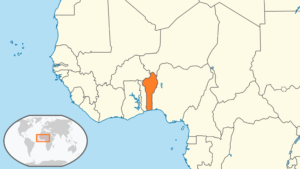 Carte de localisation du Bénin en Afrique de l'Ouest.
