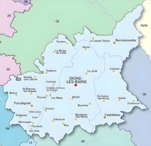 Carte des principales villes des Alpes-de-Haute-Provence.