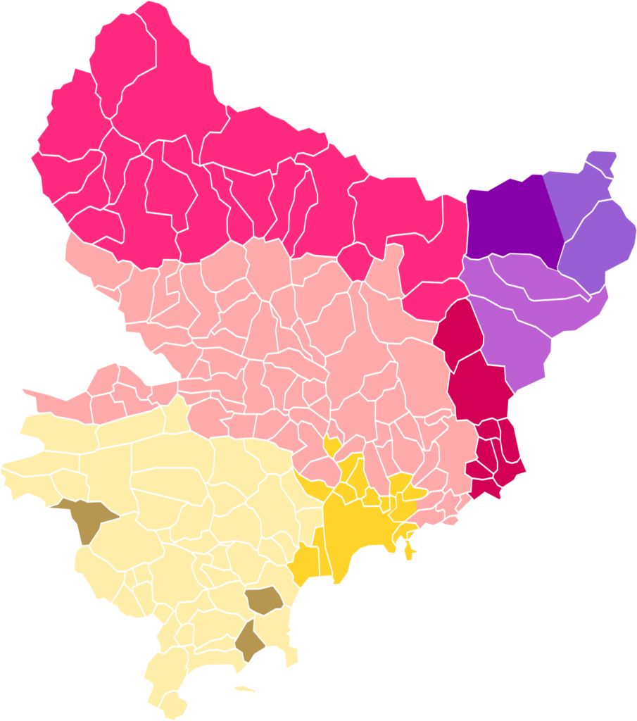 Carte topographique des langues traditionnelles des Alpes-Maritimes.