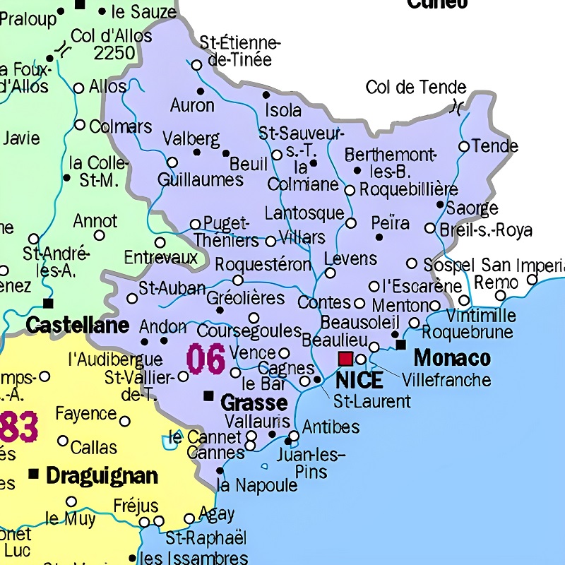 Carte Des Principales Communes Des Alpes Maritimes