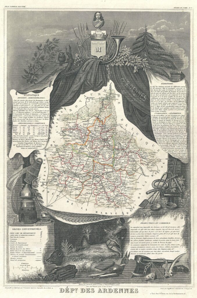 Carte du département des Ardennes 1852.