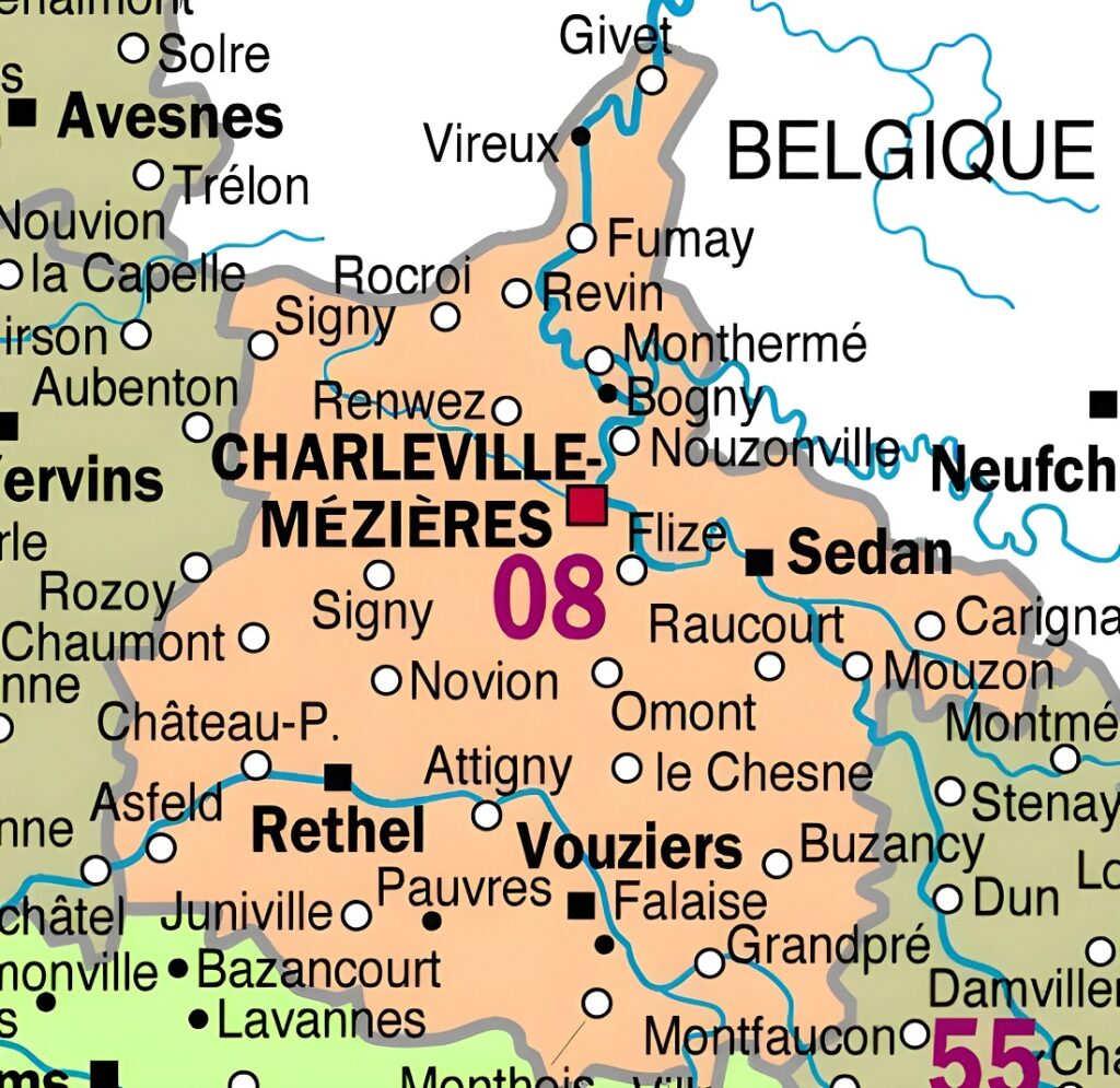 Carte des principales communes des Ardennes.