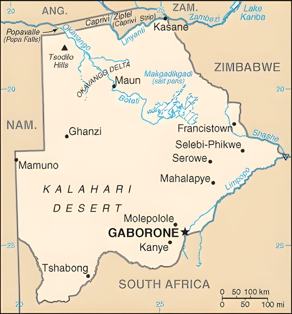 Carte des principales villes du Botswana