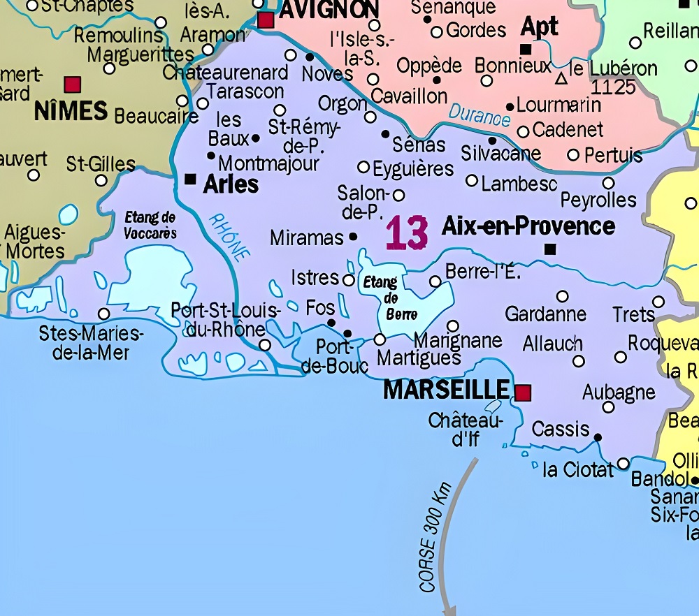 Carte des principales communes des Bouches-du-Rhône.