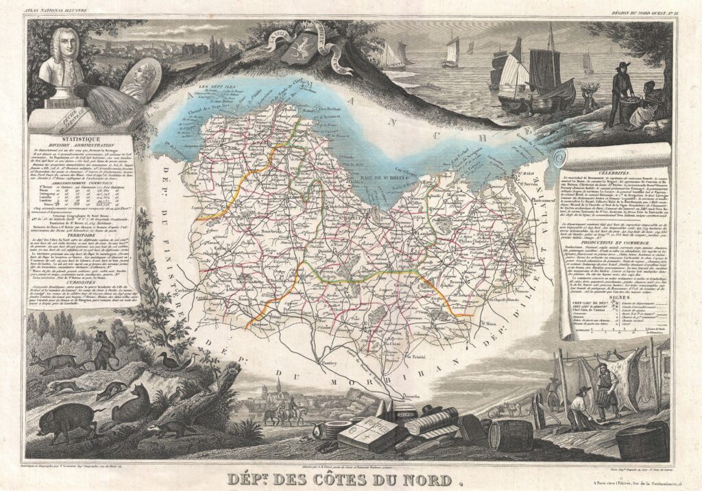 Carte du département des Côtes du Nord 1852.