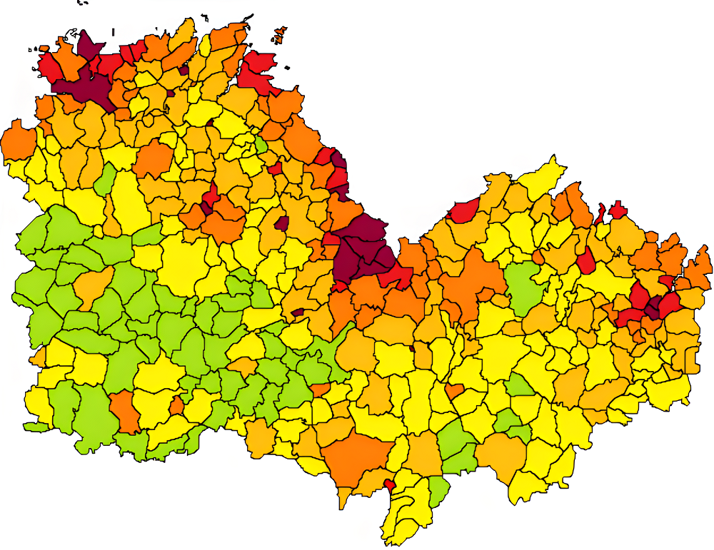 Carte de densité de population par commune des Côtes-d'Armor.
