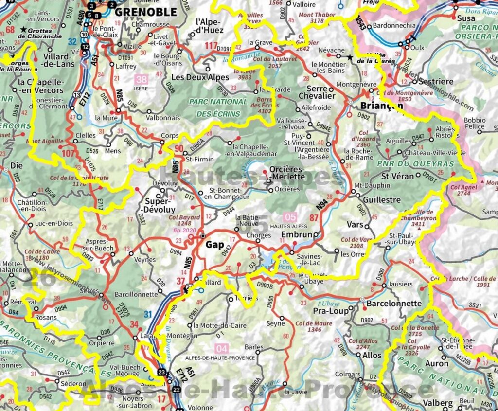 Carte routière des Hautes-Alpes.