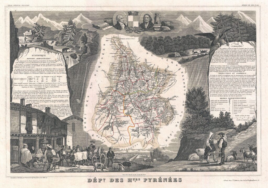 Carte du département des Hautes-Pyrénées 1852.