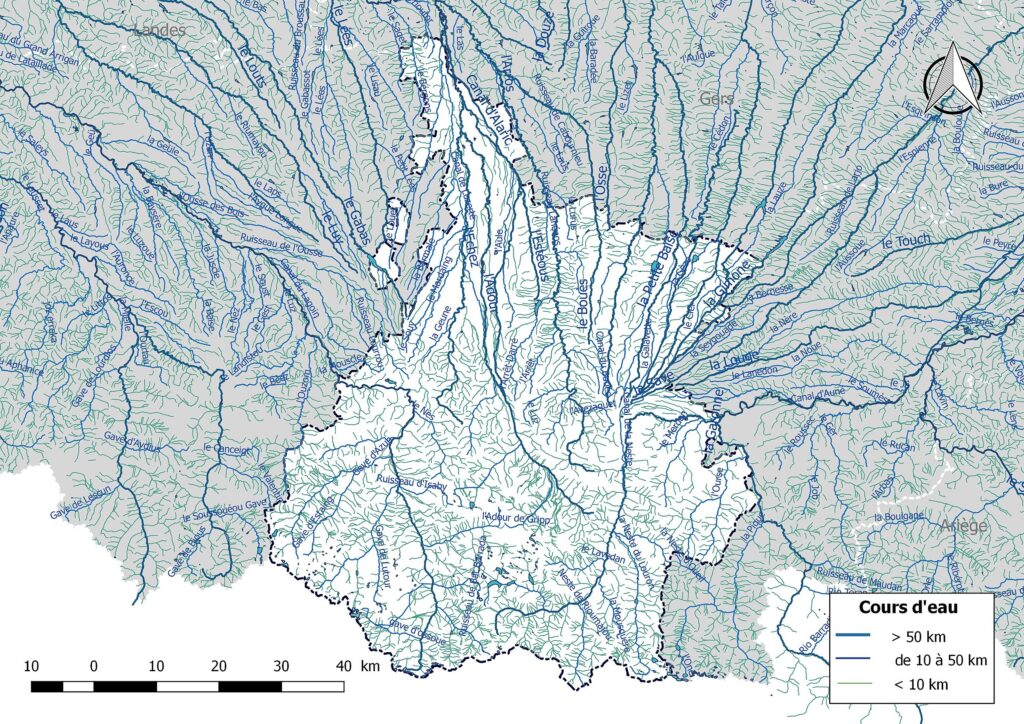 Carte hydrographique des Hautes-Pyrénées.