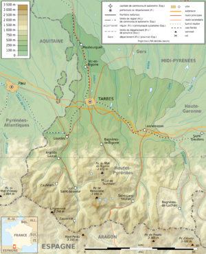 Carte topographique des Hautes-Pyrénées