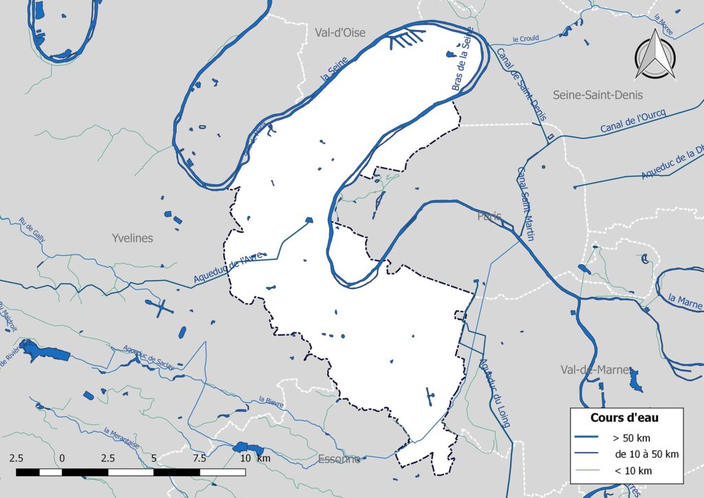 Carte hydrographique des Hauts-de-Seine.