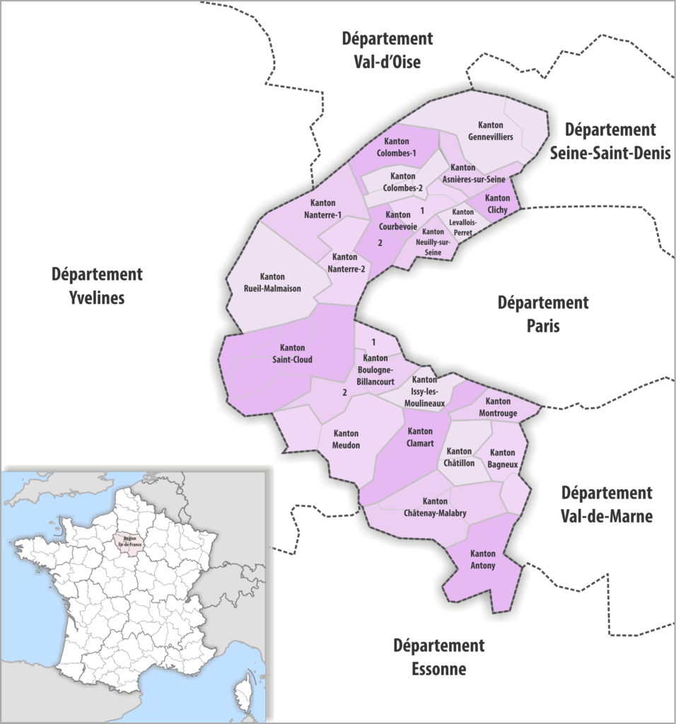 Carte des cantons du département des Hauts-de-Seine.