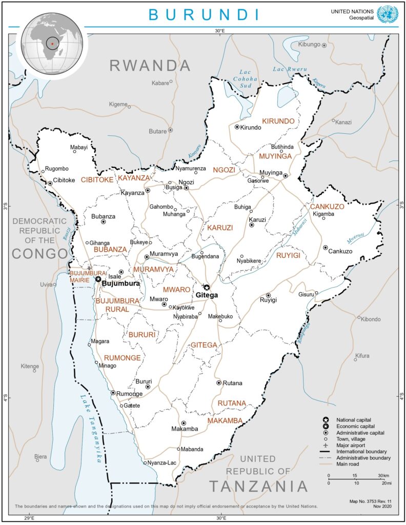 Carte des principales villes du Burundi.