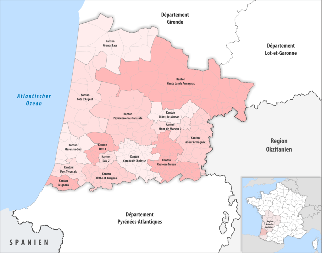 Carte des cantons du département des Landes.