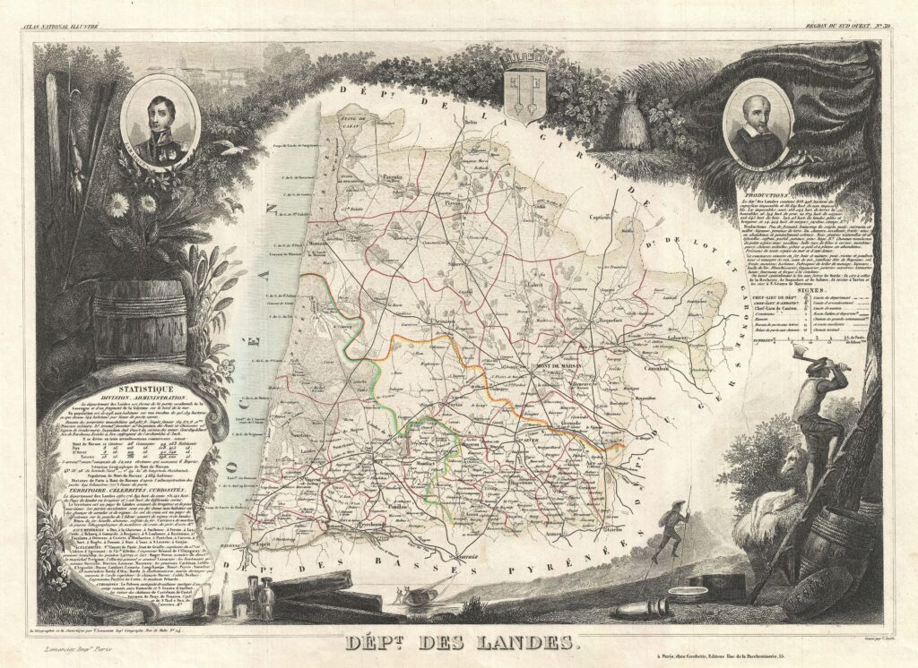Carte du département des Landes 1852.