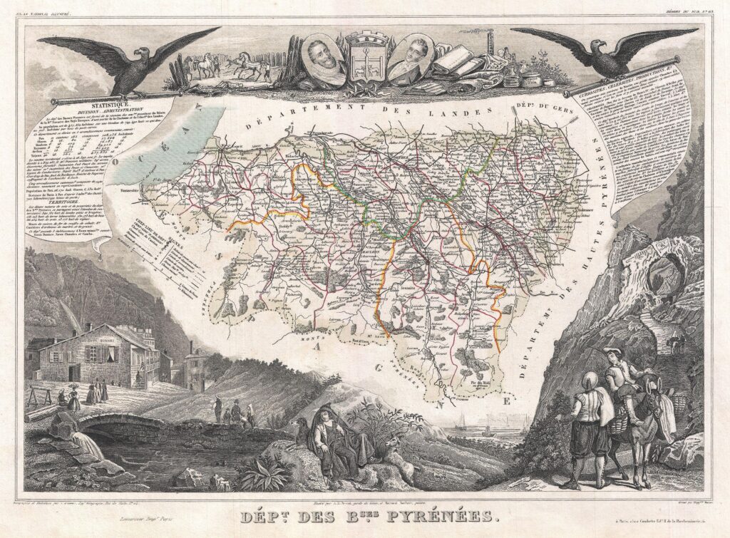 Carte du département des Basses-Pyrénées 1852.