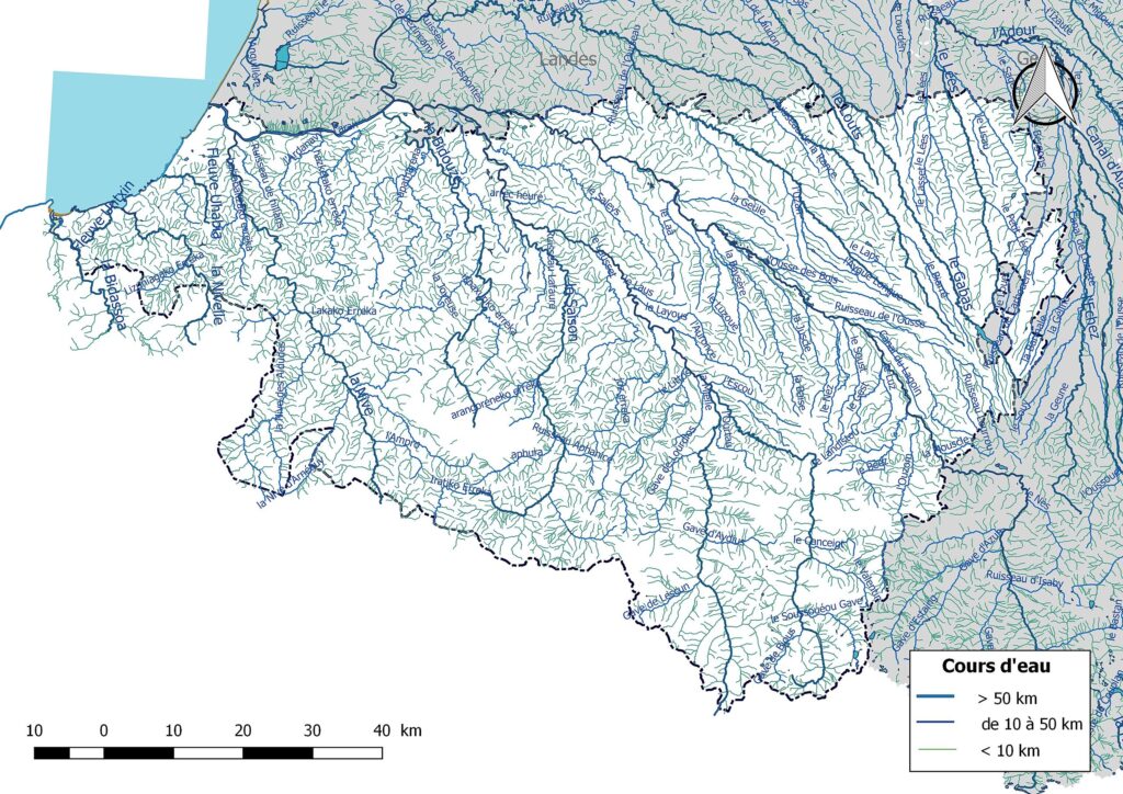 Carte hydrographique des Pyrénées-Atlantiques.