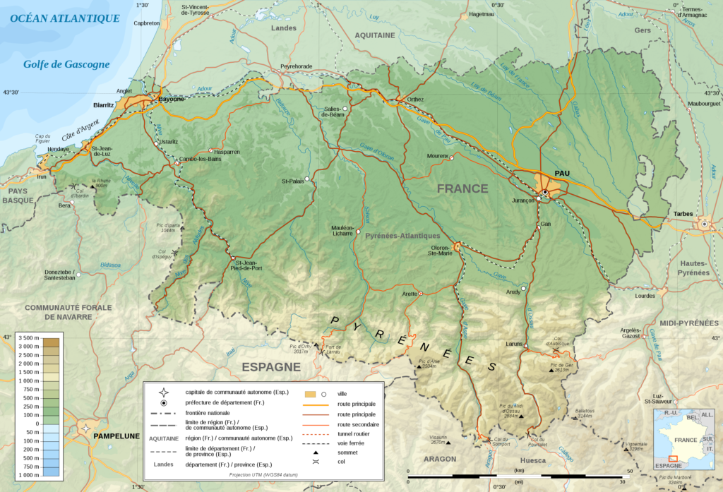 Carte topographique des Pyrénées-Atlantiques.