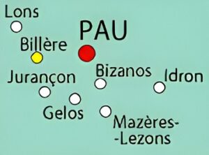 Carte des principales villes des environs de Pau.