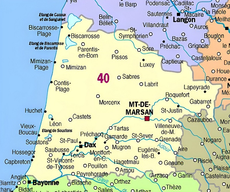 Carte des principales communes des Landes.