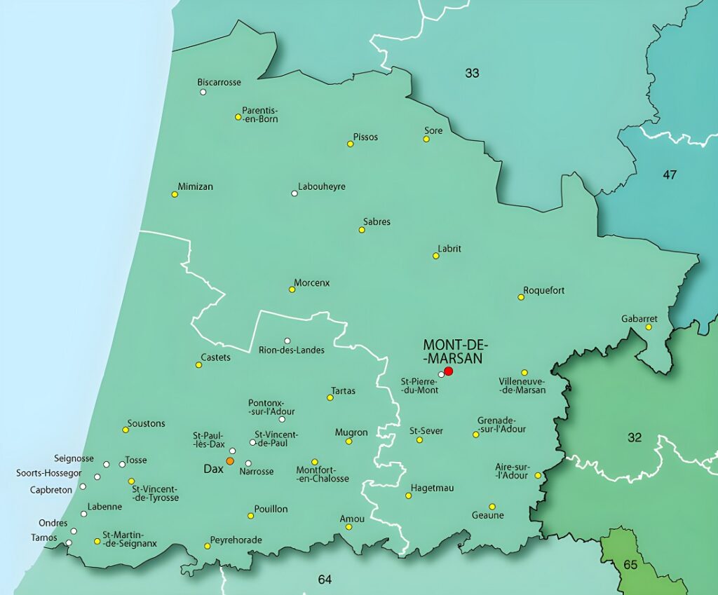 Carte des principales communes des Landes