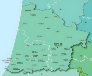 Carte des principales villes des Landes.