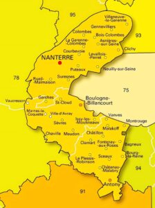 Carte des principales villes des Hauts-de-Seine.