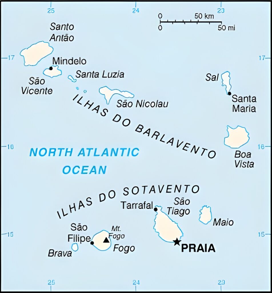 Carte des principales villes du Cap-Vert