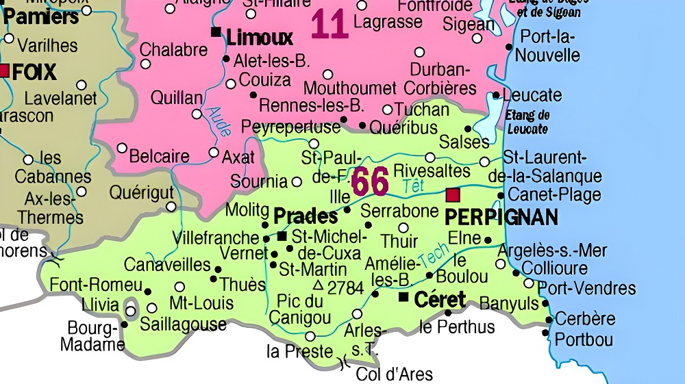 Carte des principales communes des Pyrénées-Orientales.
