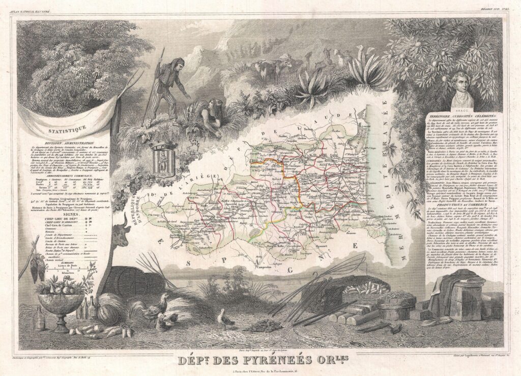 Carte du département des Pyrénées-Orientales 1852.
