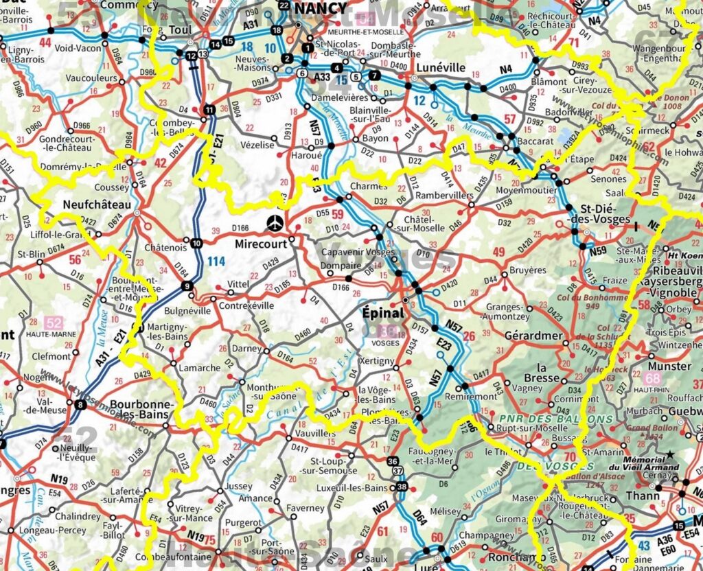 Carte routière des Vosges.