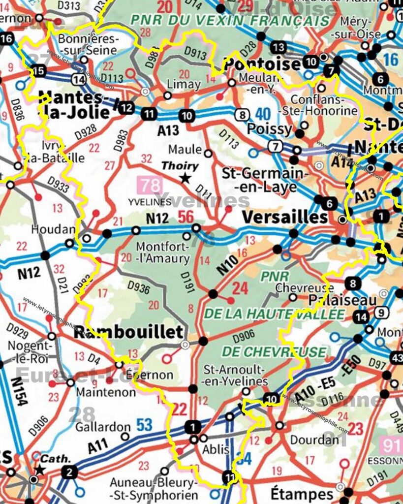 Carte routière des Yvelines.