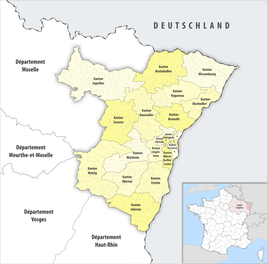 Carte des cantons du département du Bas-Rhin.