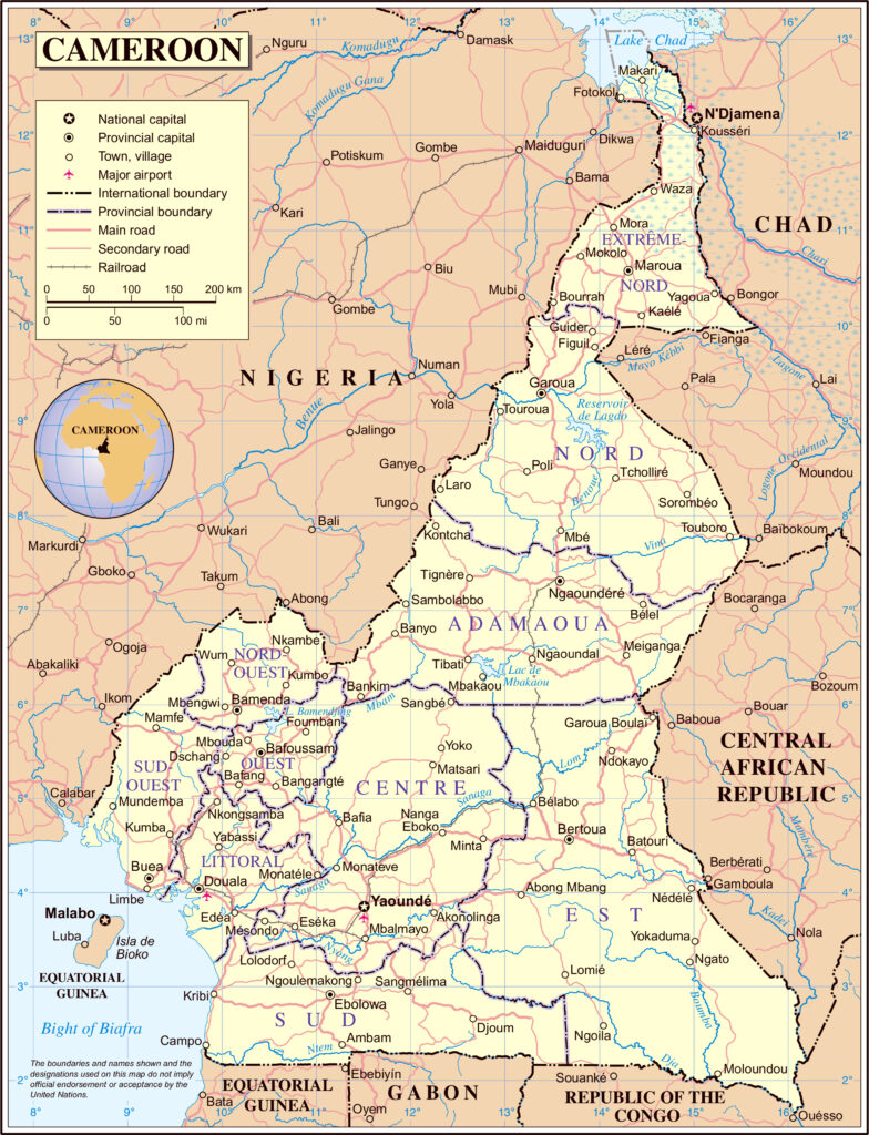 Carte des principales villes du Cameroun.