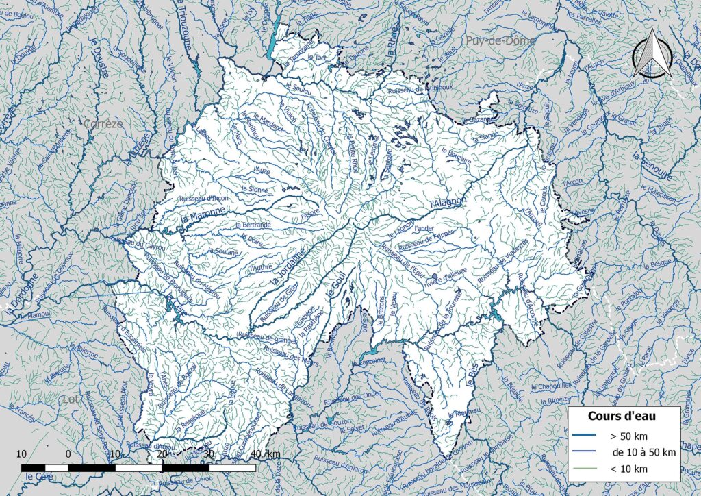 Carte hydrographique du Cantal.