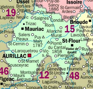 Carte des principales communes du Cantal