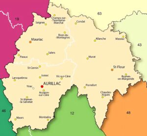 Carte des principales villes du Cantal.