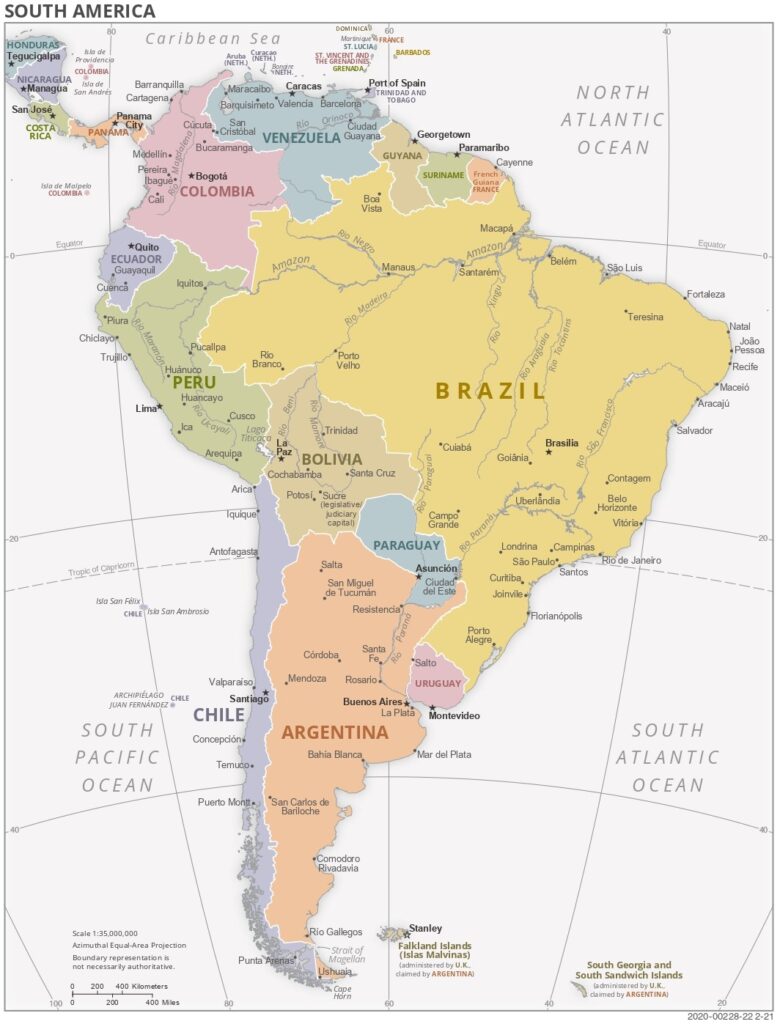 Carte des pays d'Amérique du Sud