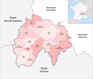 Carte des cantons du département du Cantal