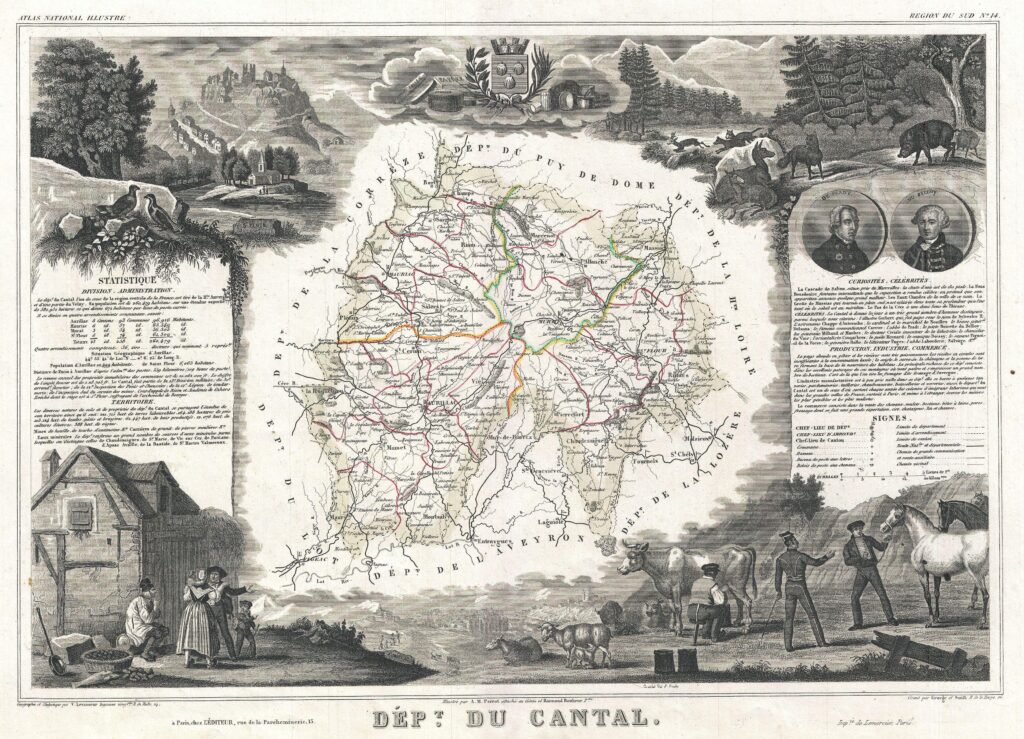 Carte du département du Cantal 1852.