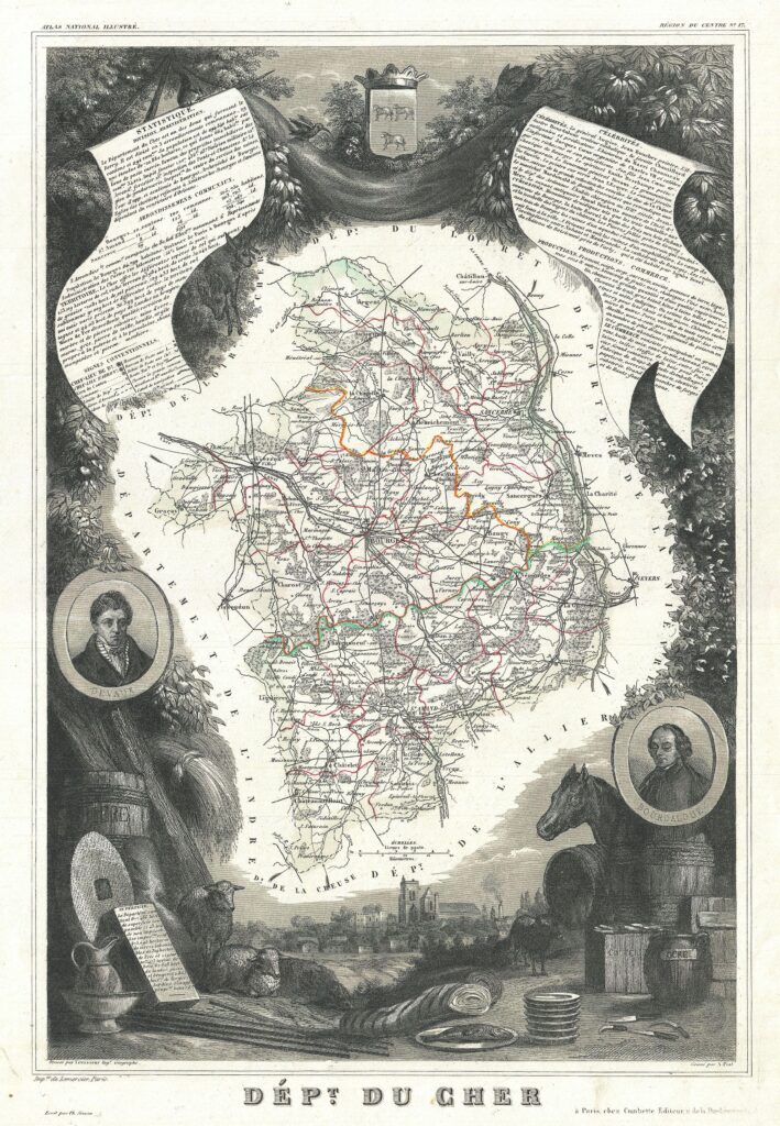 Carte du département du Cher 1852.
