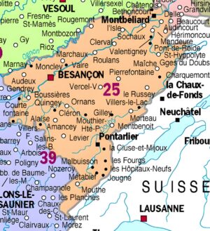 Carte des principales communes du Doubs