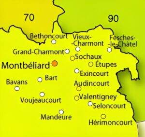 Villes des environs de Montbeliard.