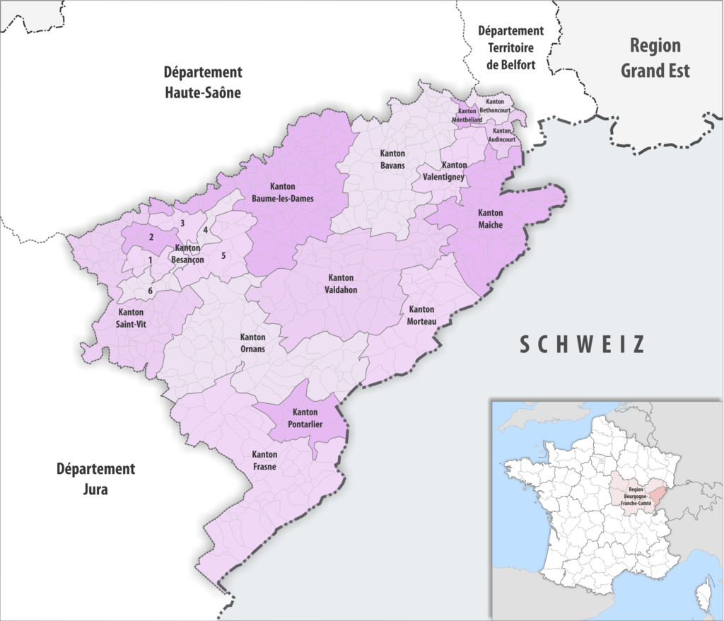 Carte des cantons du département du Doubs.