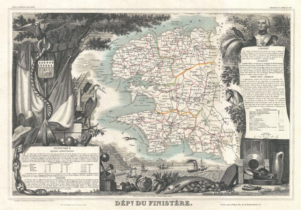 Carte du département du Finistère 1852.