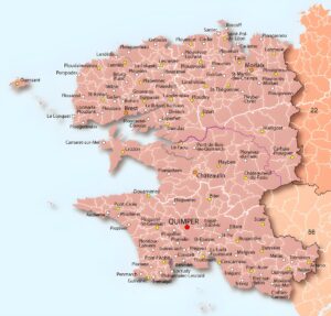 Carte des principales villes du Finistère.