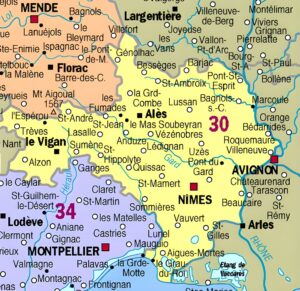Carte des principales communes du Gard